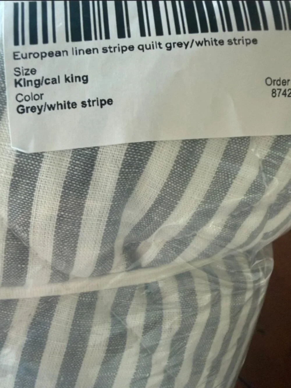 NWT Quince 100% European Linen Stripe Quilt Gray White King Cal King